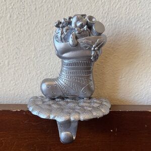 Vtg Christmas Stocking Holder - Metal Stocking w/Toys & Teddy Bear